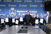 Міський голова м.Вараш та заступник міського голови Дмитро Стецюк з переможцями обласного етапу з чирлідингу. 
